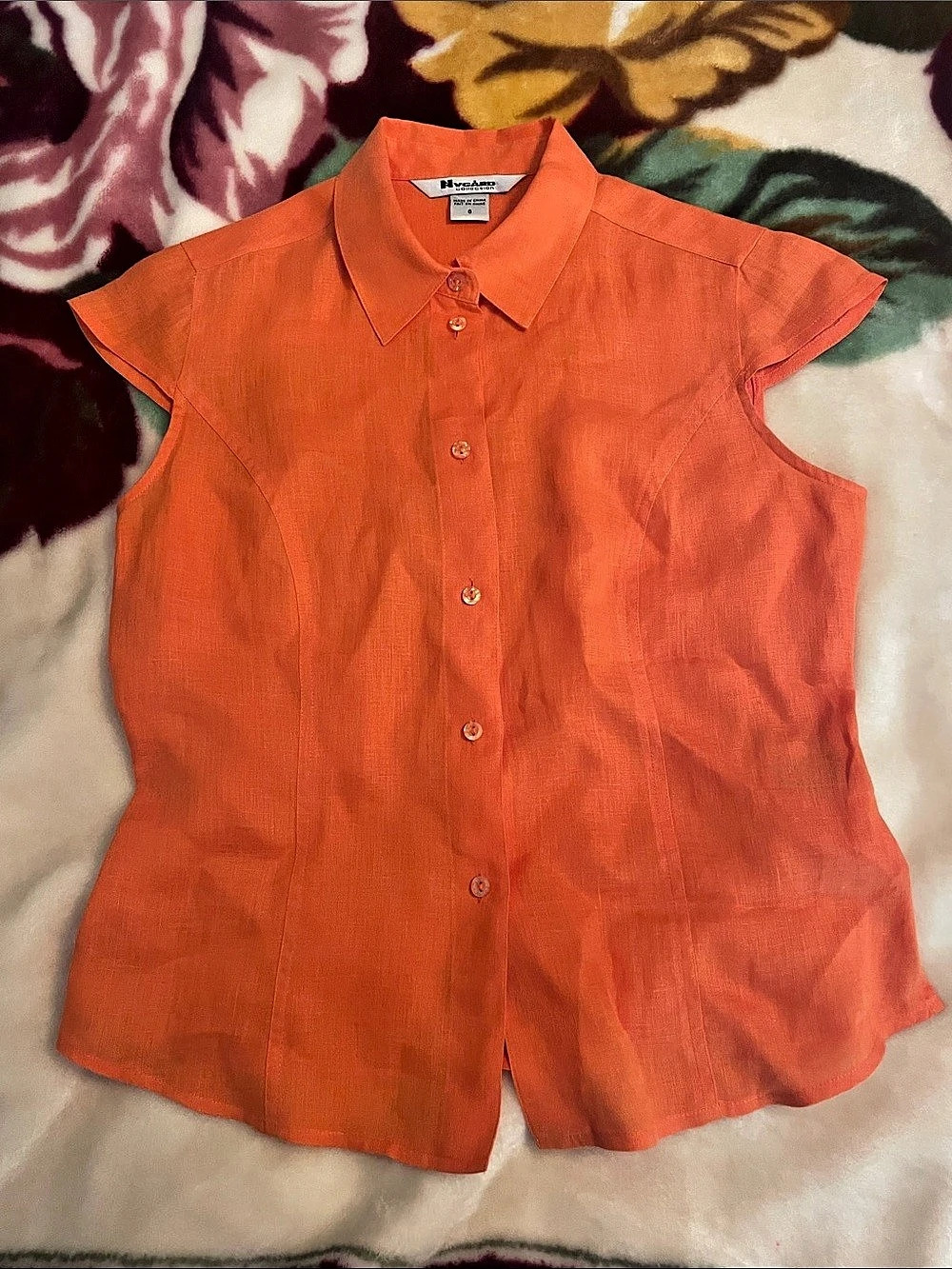 Nygard Collection Women's Orange Button Down Top Size 8 Like New